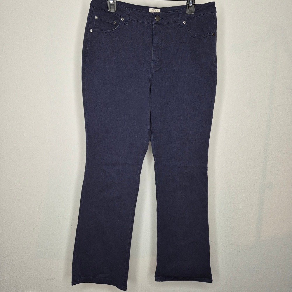 LOGO Lori Goldstein Womens Colored Navy Blue Straight Leg Denim Jeans Size 14
